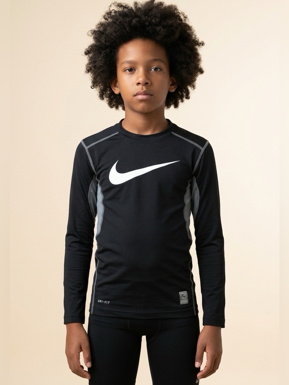 Nike Pro Combat Dri-Fit Boys LS Shirt Black Gray Mesh Size M